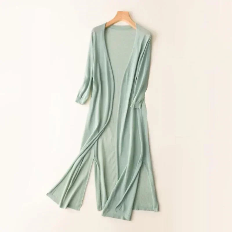 Open Front Cardigan Long Line Long Sleeve Layering Knit