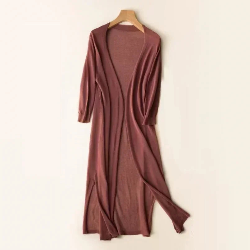 Open Front Cardigan Long Line Long Sleeve Layering Knit