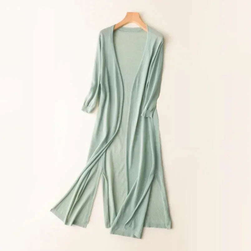 Open Front Cardigan Long Line Long Sleeve Layering Knit