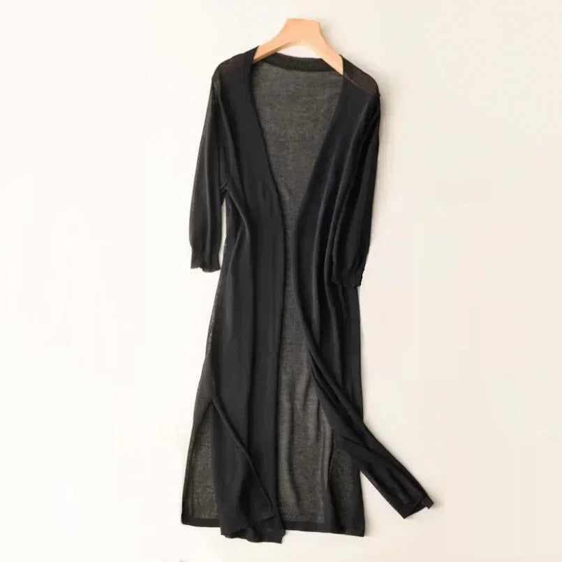 Open Front Cardigan Long Line Long Sleeve Layering Knit