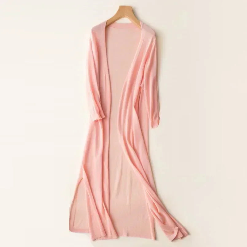 Open Front Cardigan Long Line Long Sleeve Layering Knit