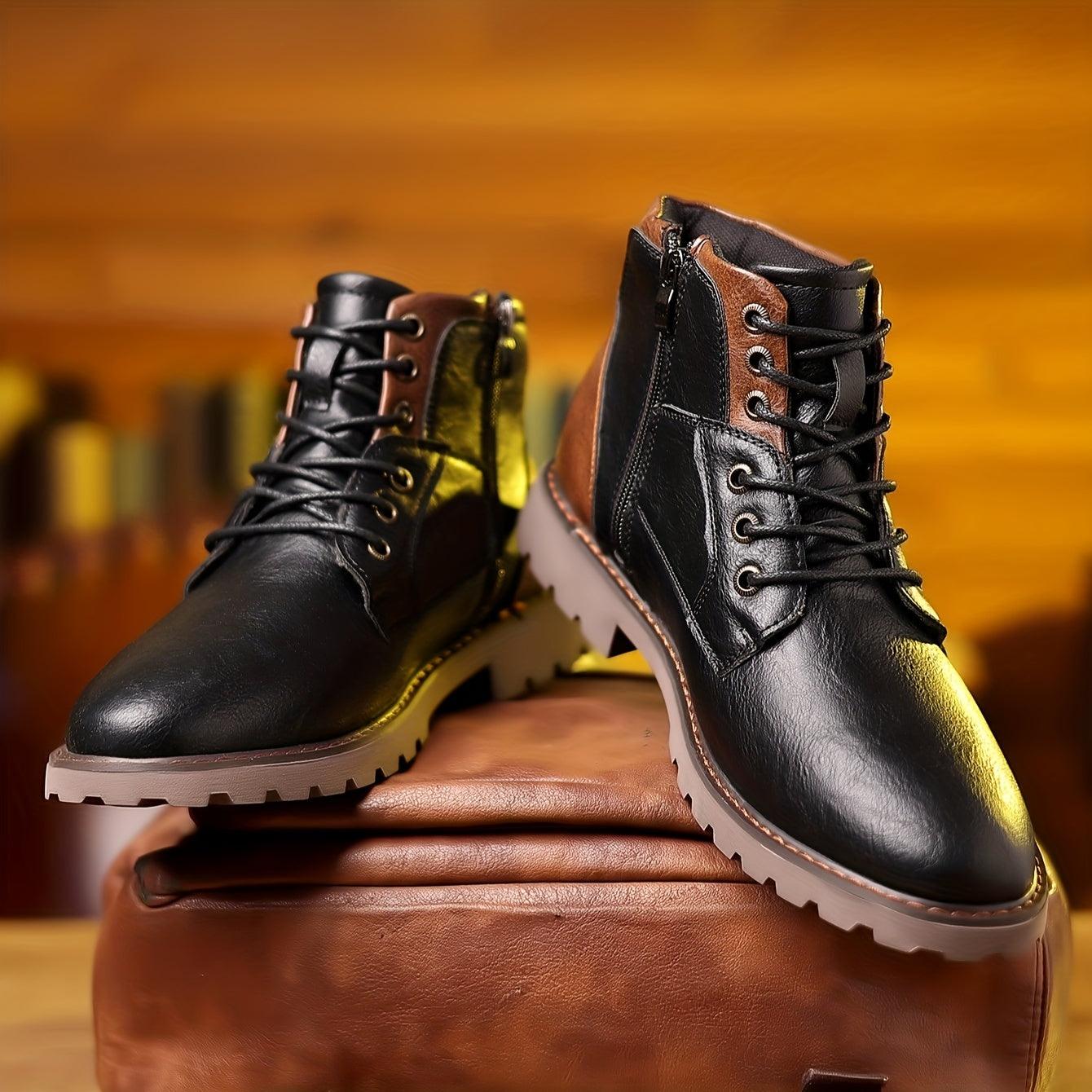 Leather Zip Dress Boots Full Grain Round Toe Men's