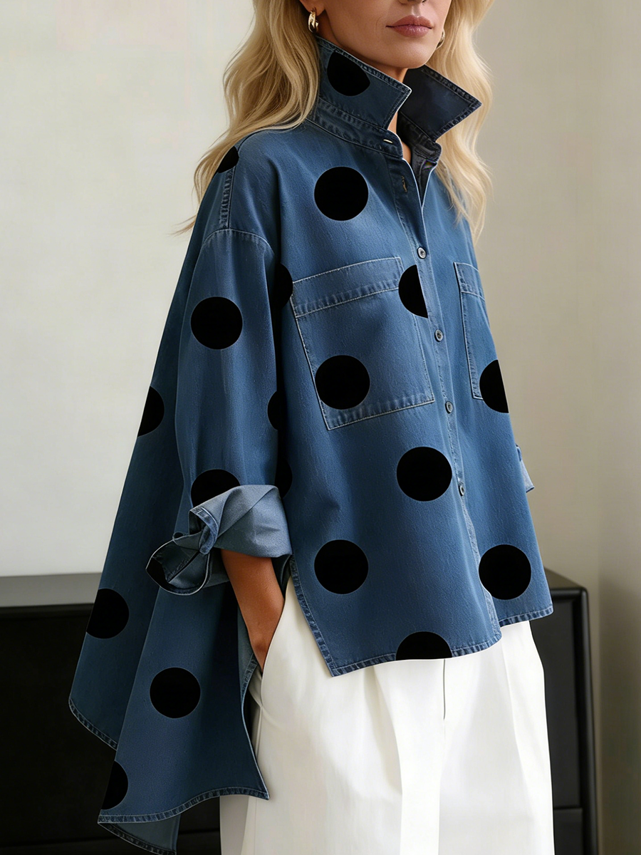 Peggy polka dot overshirt for women by Bennett and Lowe, featuring a classic pattern and tailored fit.