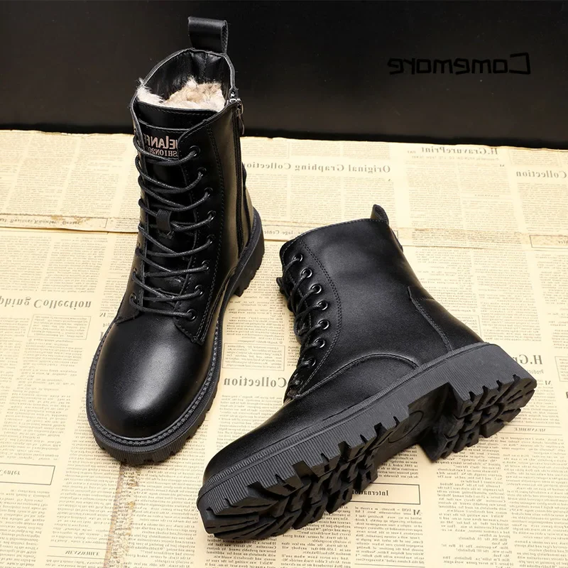 Women's Leather Winter Boots Black Elegant Durable