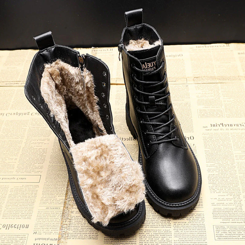 Women's Leather Winter Boots Black Elegant Durable