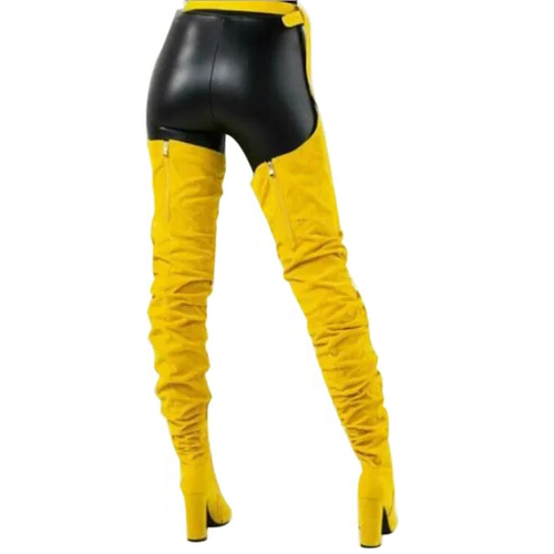 Thigh High Boots Faux Suede Belted Chunky Heel Over The Knee