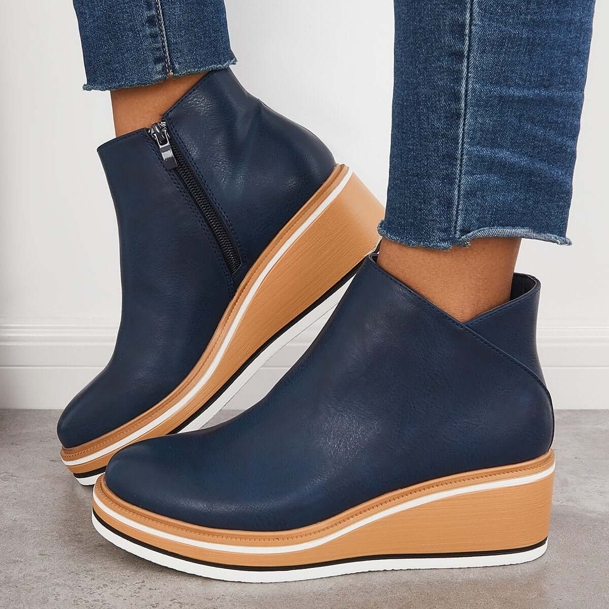 Ankle Boots Side Zip Platform Comfortable Elegant Versatile