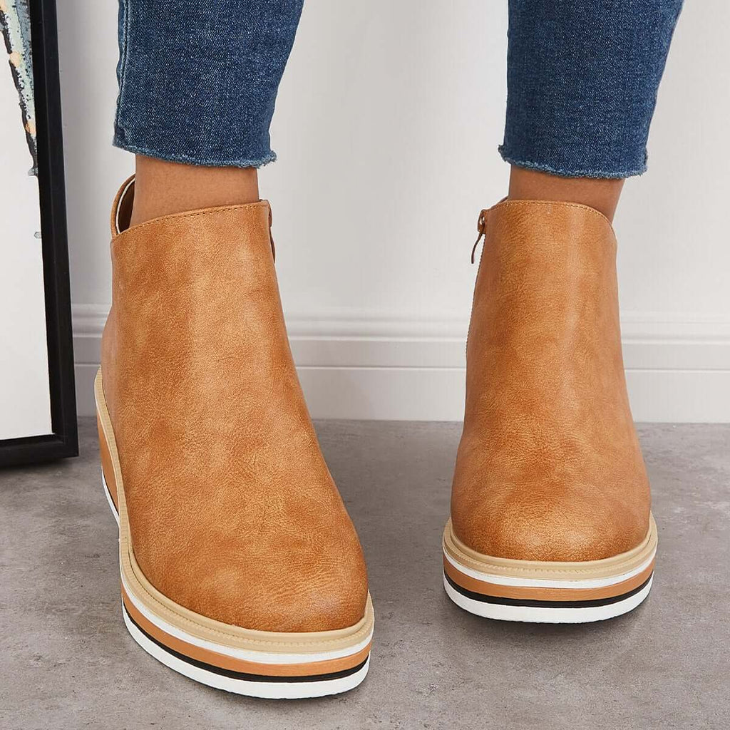 Ankle Boots Side Zip Platform Comfortable Elegant Versatile