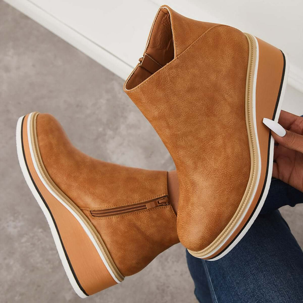 Ankle Boots Side Zip Platform Comfortable Elegant Versatile