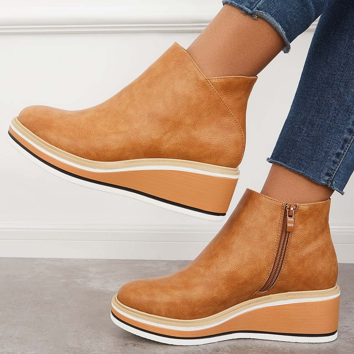 Ankle Boots Side Zip Platform Comfortable Elegant Versatile
