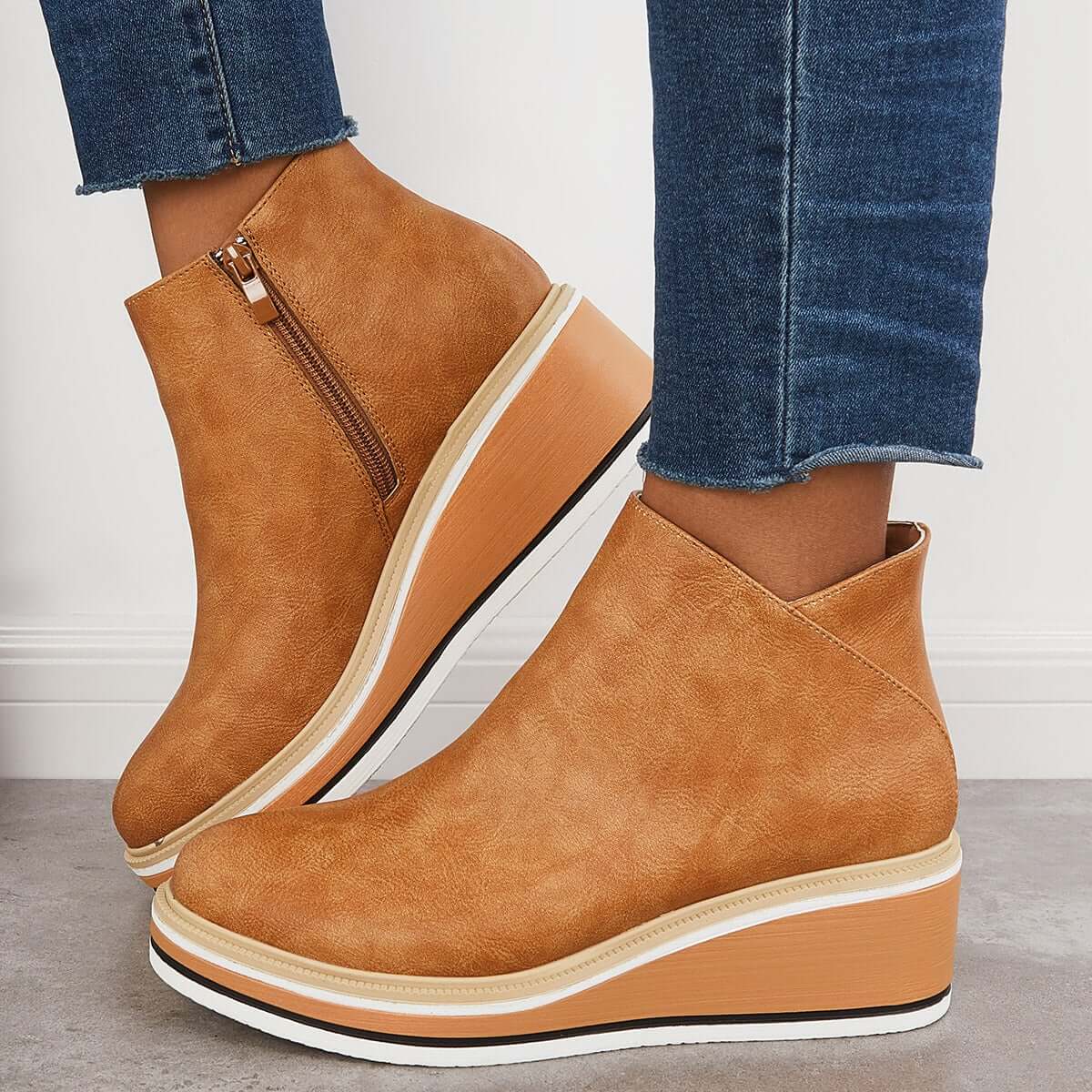 Ankle Boots Side Zip Platform Comfortable Elegant Versatile