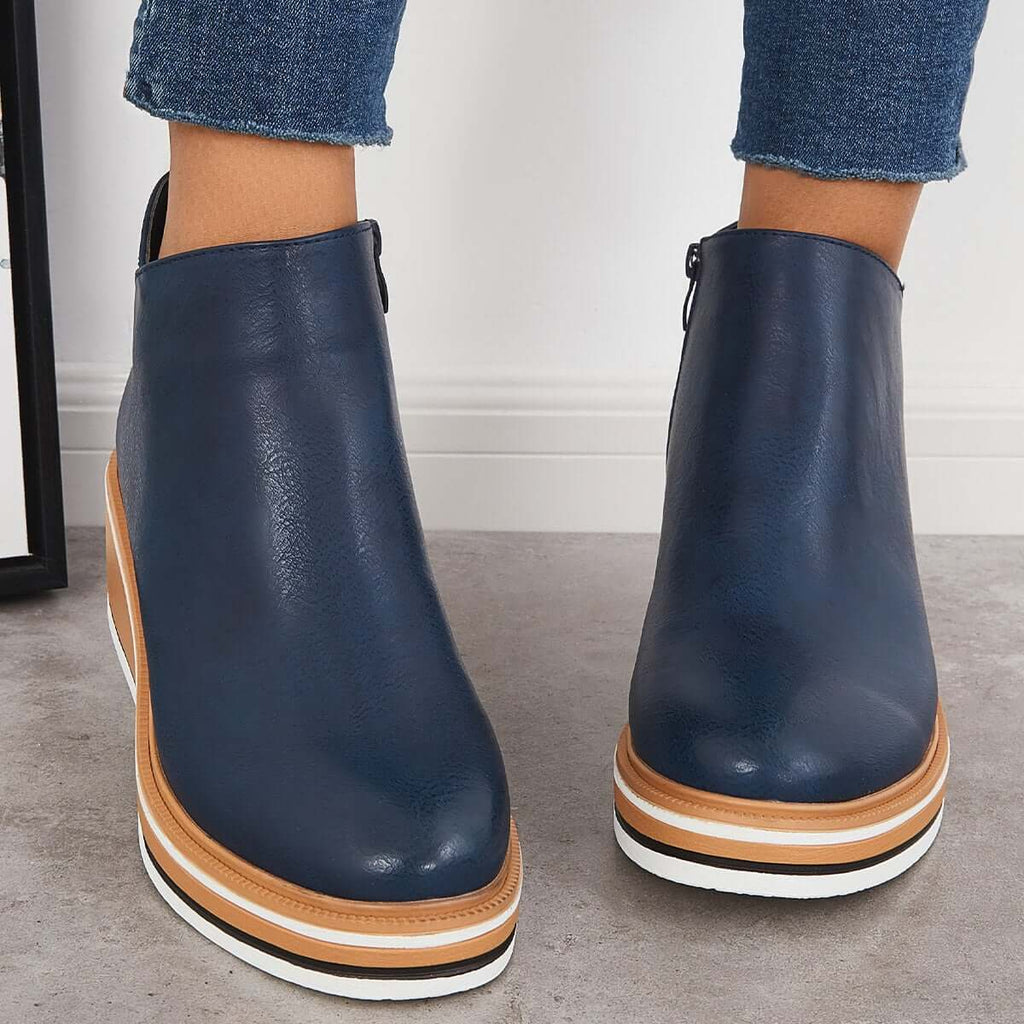 Ankle Boots Side Zip Platform Comfortable Elegant Versatile