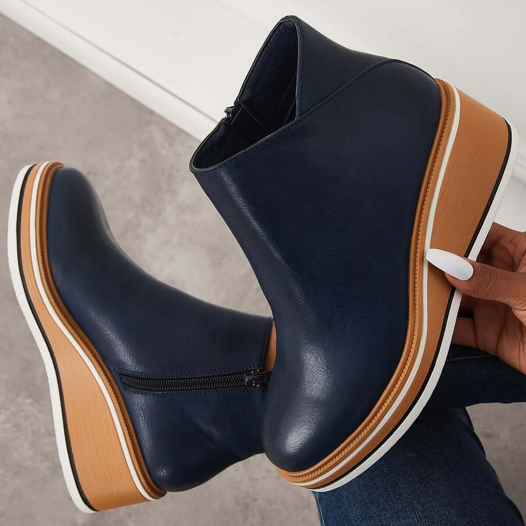 Ankle Boots Side Zip Platform Comfortable Elegant Versatile
