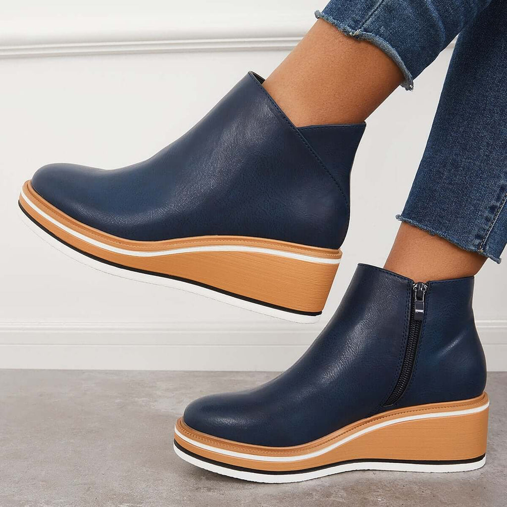 Ankle Boots Side Zip Platform Comfortable Elegant Versatile