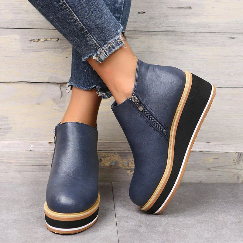 Ankle Boots Side Zip Platform Comfortable Elegant Versatile
