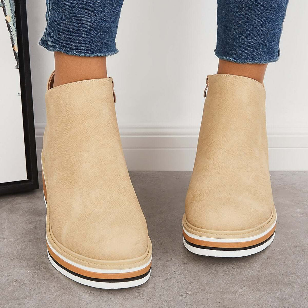 Ankle Boots Side Zip Platform Comfortable Elegant Versatile