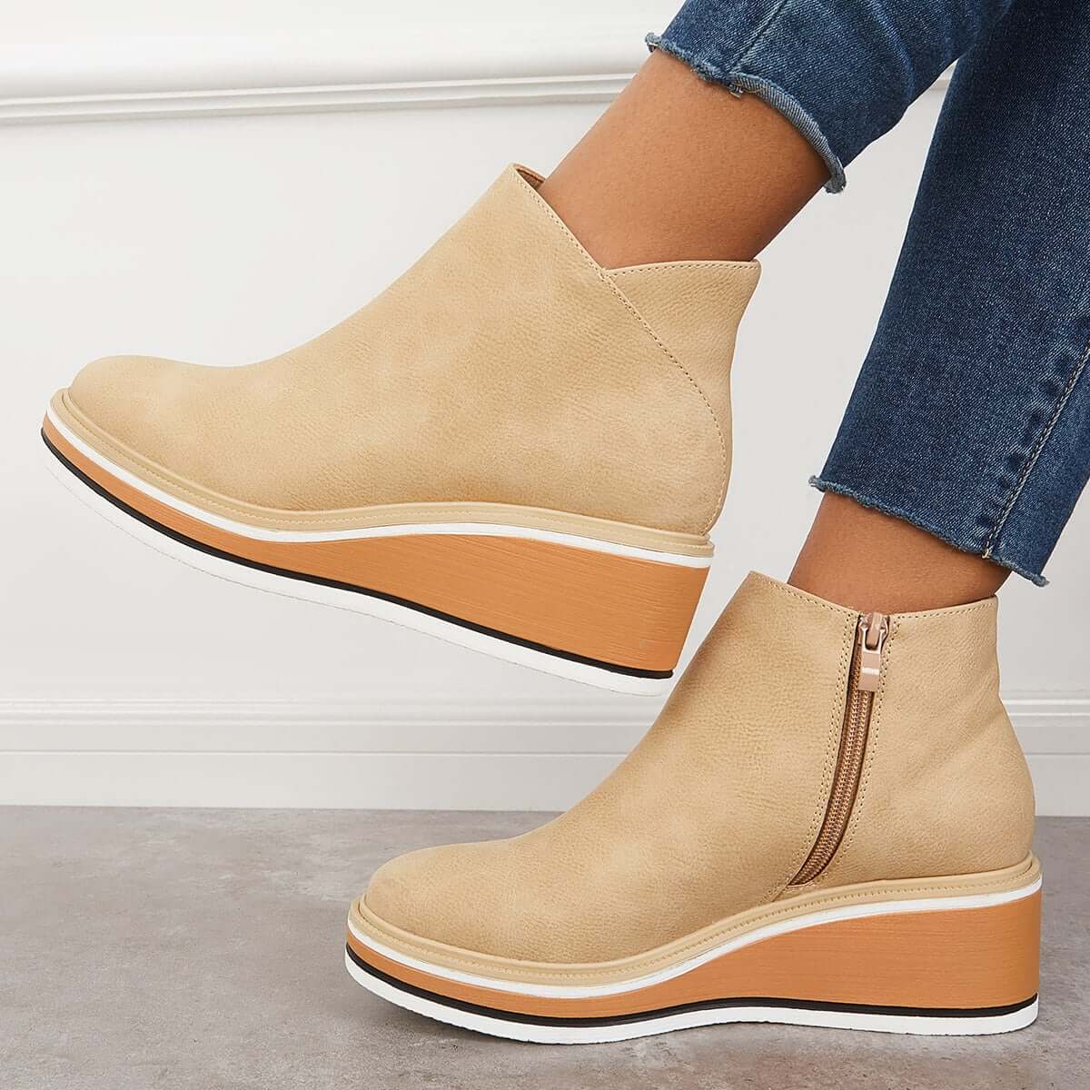 Ankle Boots Side Zip Platform Comfortable Elegant Versatile