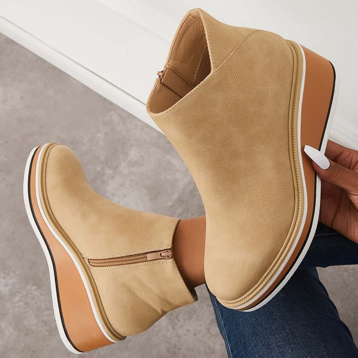 Ankle Boots Side Zip Platform Comfortable Elegant Versatile
