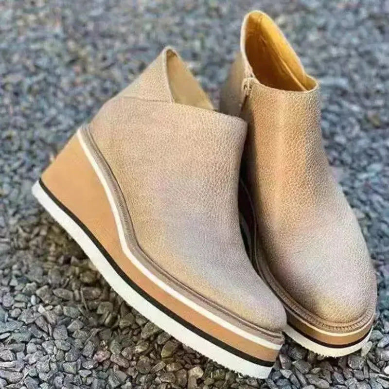 Ankle Boots Side Zip Platform Comfortable Elegant Versatile