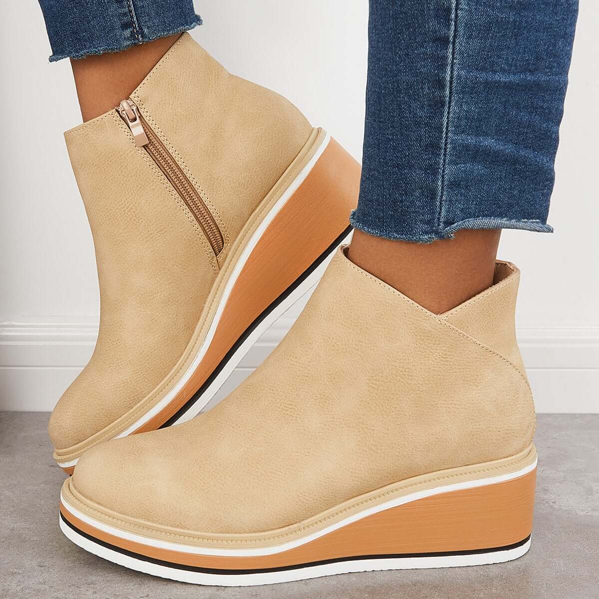 Ankle Boots Side Zip Platform Comfortable Elegant Versatile