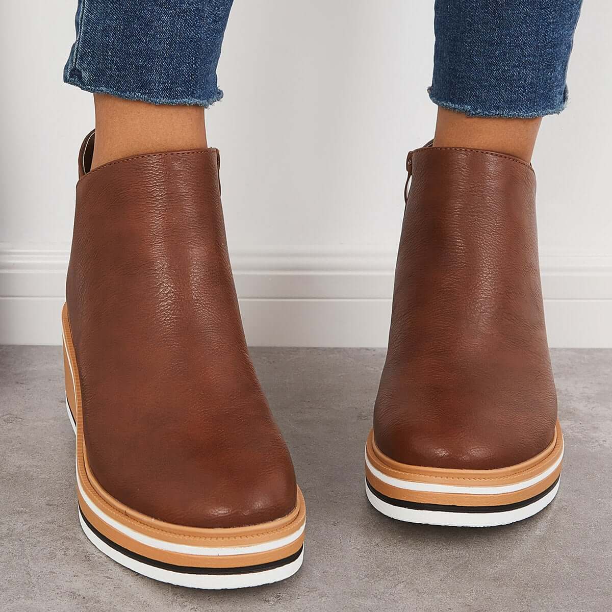 Ankle Boots Side Zip Platform Comfortable Elegant Versatile