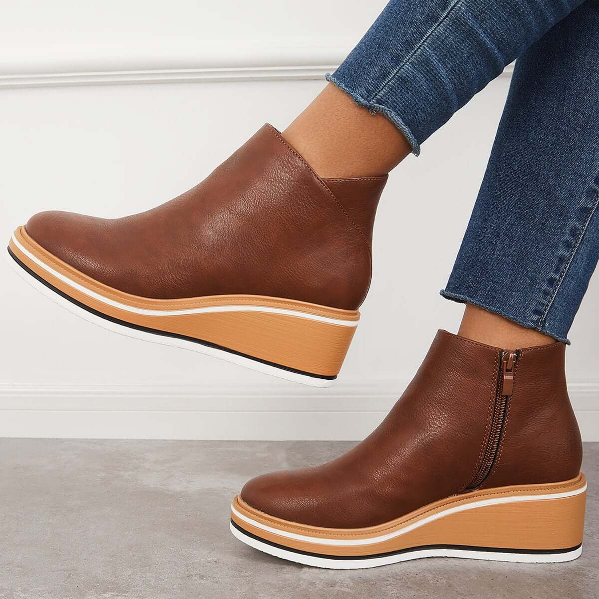 Ankle Boots Side Zip Platform Comfortable Elegant Versatile