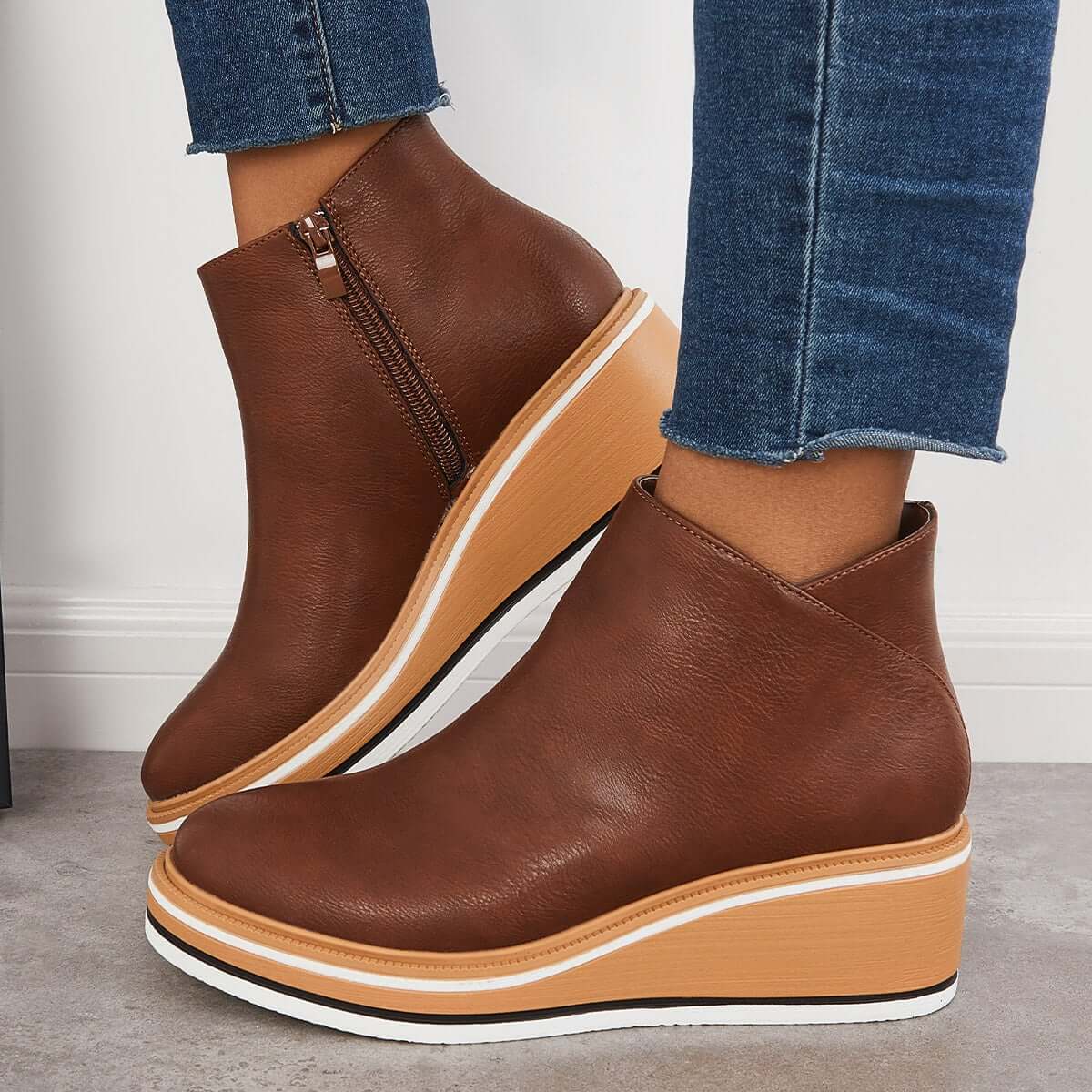 Ankle Boots Side Zip Platform Comfortable Elegant Versatile