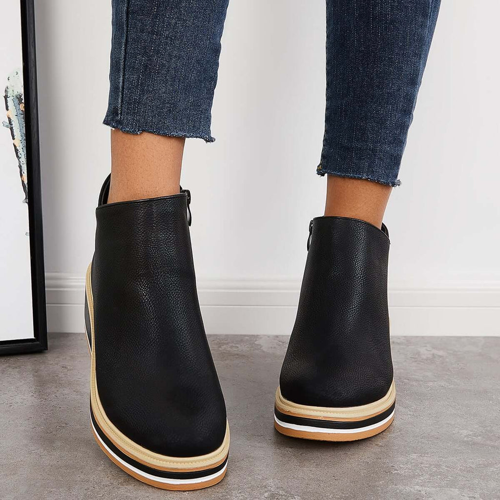 Ankle Boots Side Zip Platform Comfortable Elegant Versatile