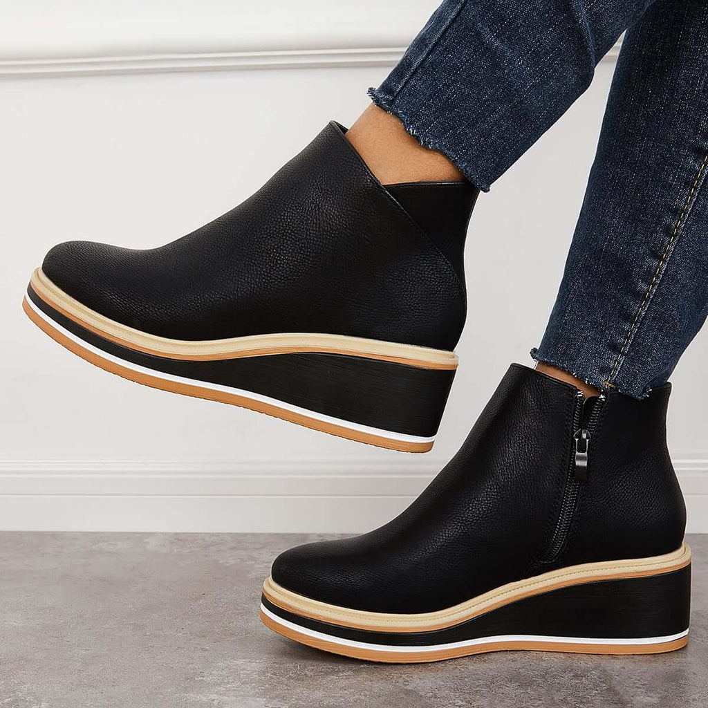 Ankle Boots Side Zip Platform Comfortable Elegant Versatile