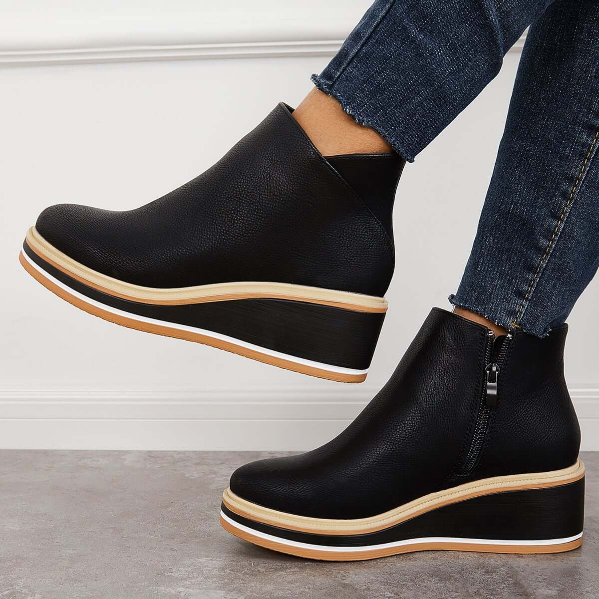 Ankle Boots Side Zip Platform Comfortable Elegant Versatile