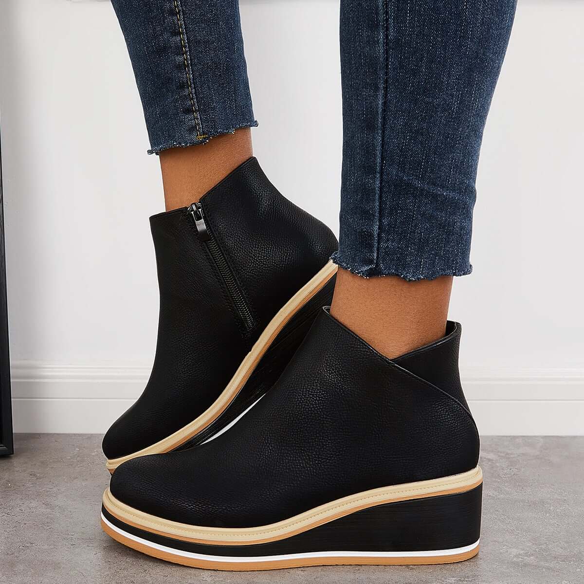 Ankle Boots Side Zip Platform Comfortable Elegant Versatile