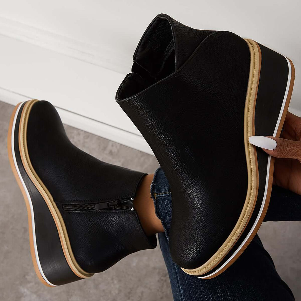 Ankle Boots Side Zip Platform Comfortable Elegant Versatile