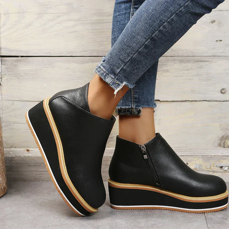 Ankle Boots Side Zip Platform Comfortable Elegant Versatile