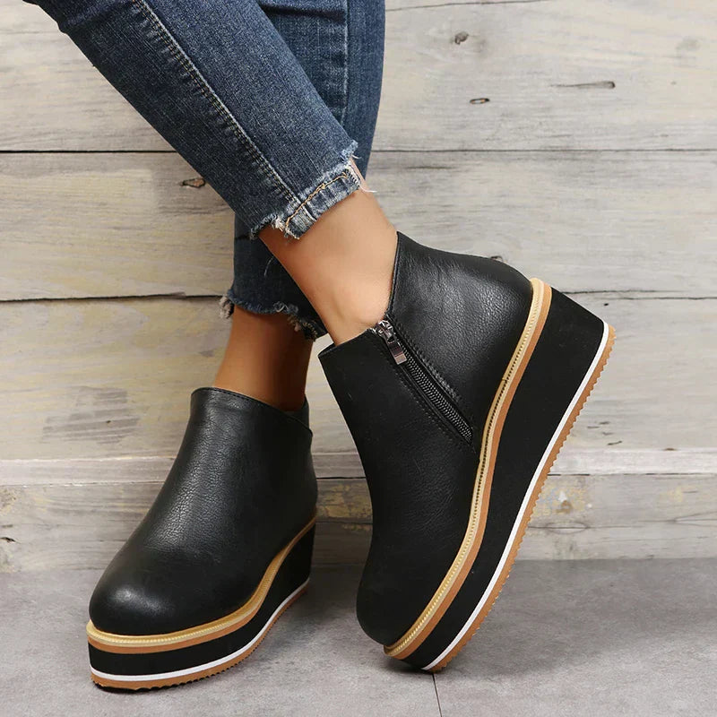 Ankle Boots Side Zip Platform Comfortable Elegant Versatile