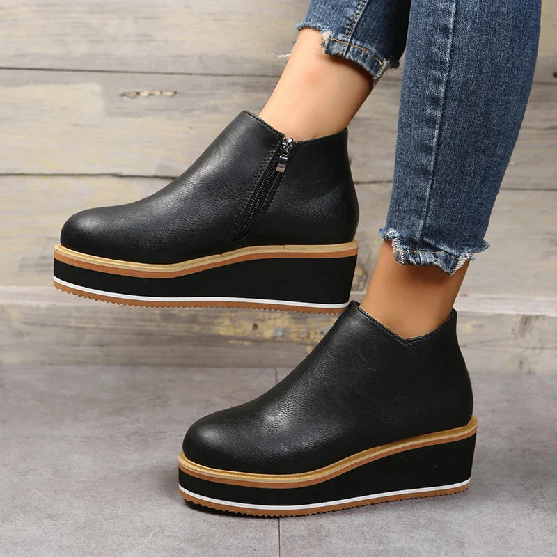 Ankle Boots Side Zip Platform Comfortable Elegant Versatile