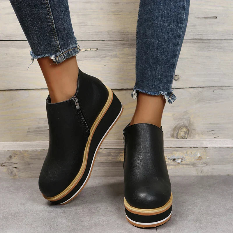 Ankle Boots Side Zip Platform Comfortable Elegant Versatile