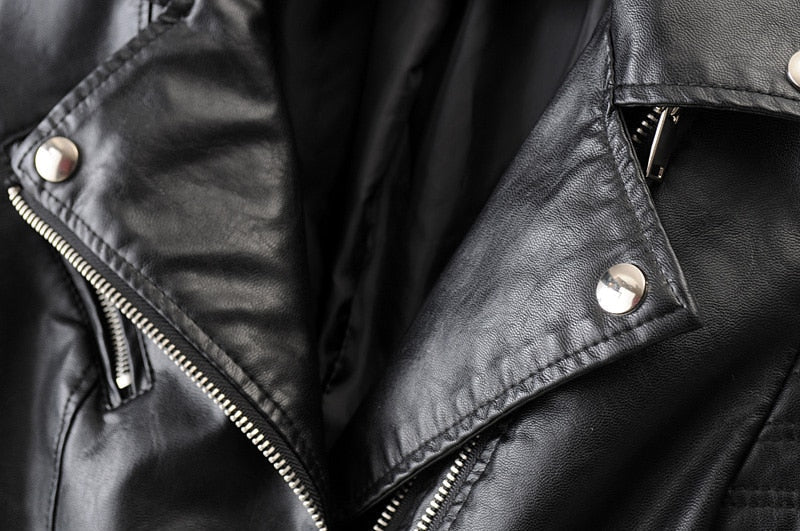 Women's Biker Jacket Zip Up Faux Leather Moto Casual