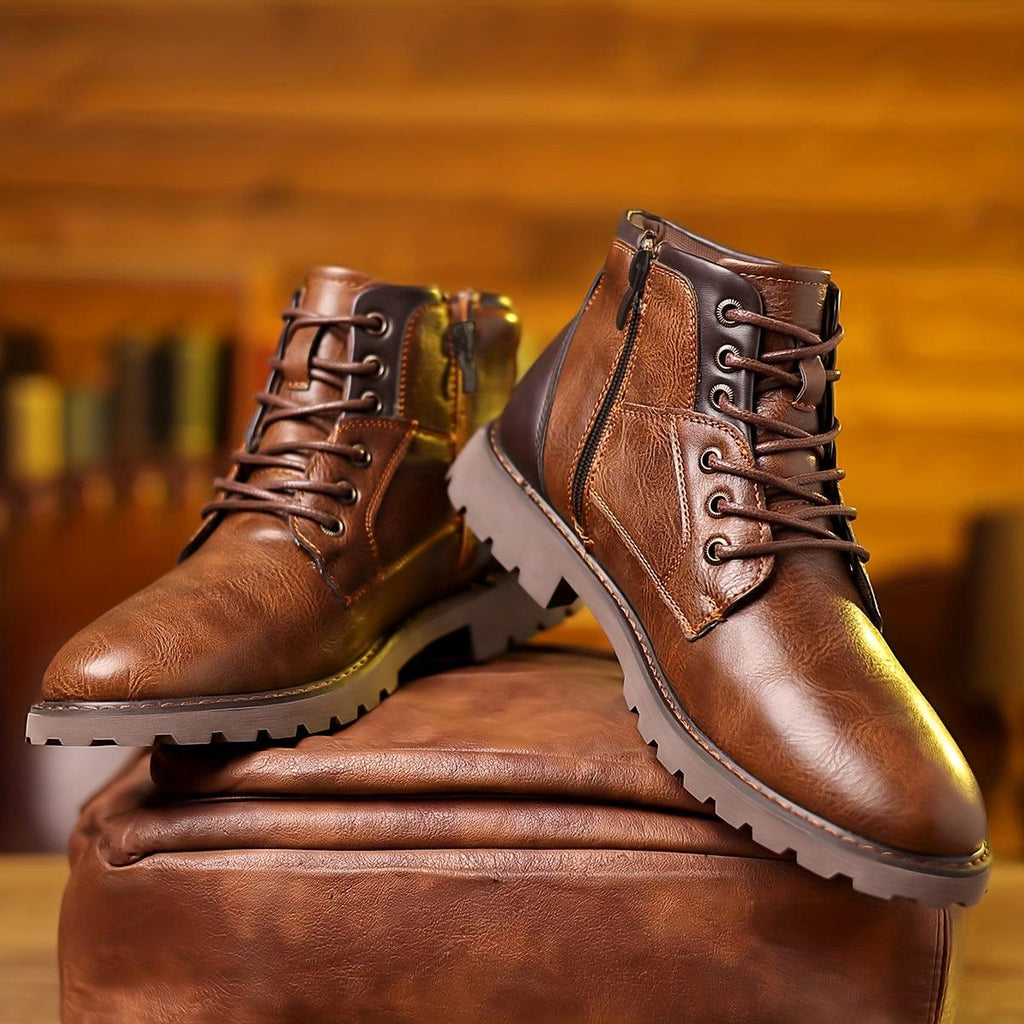 Leather Zip Dress Boots Full Grain Round Toe Men's