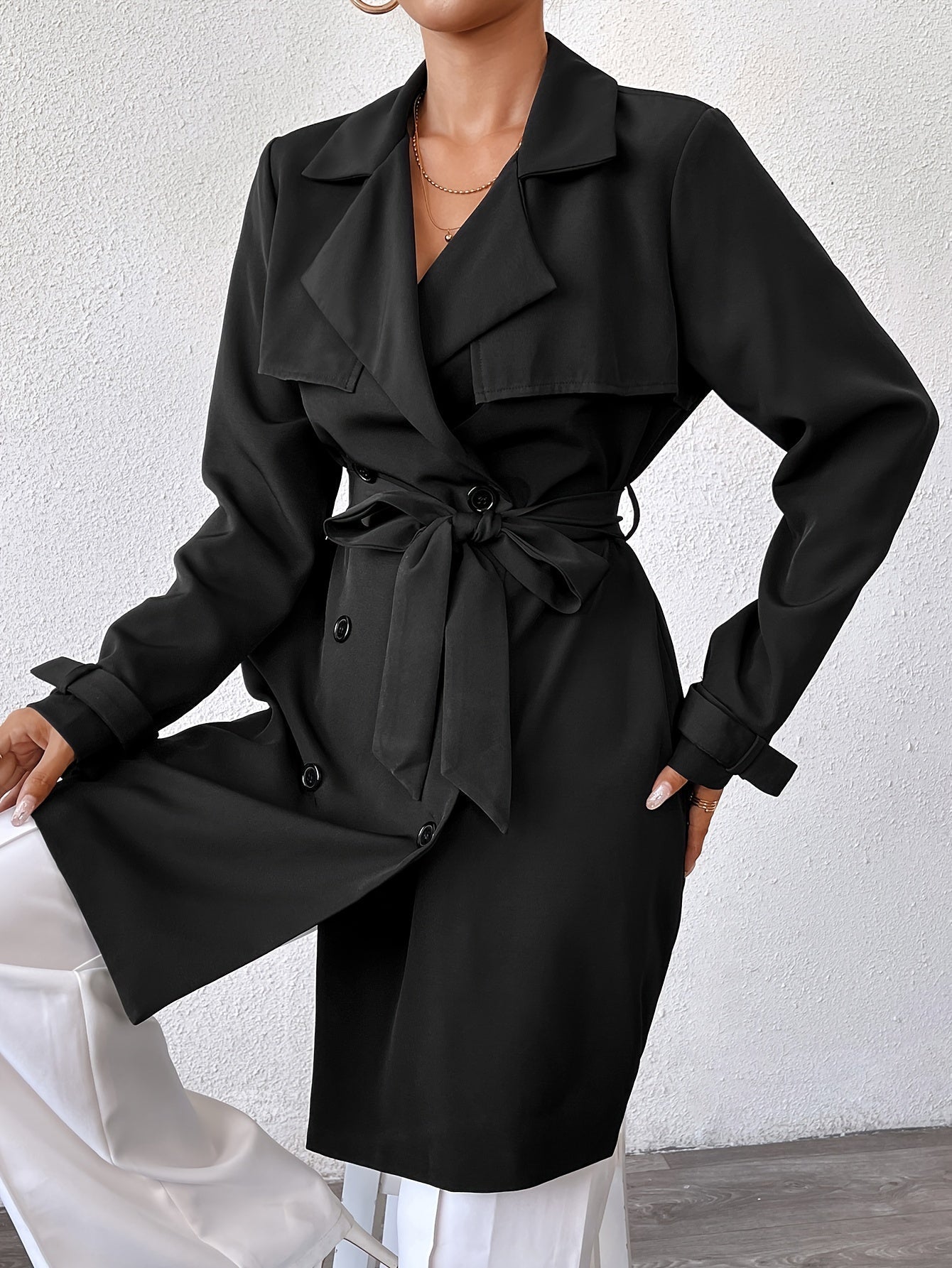 Women's Reversible Long Coat Bow Belt Trench Two Sided