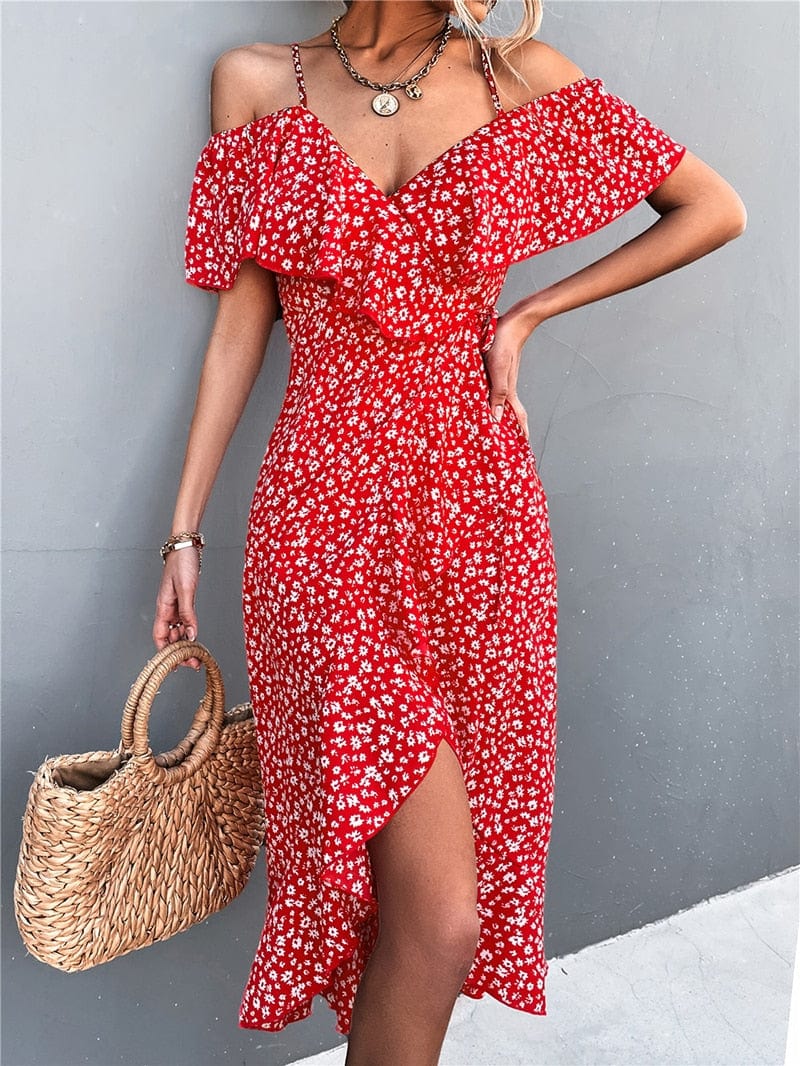 Floral Dress V Neck Spaghetti Strap Holiday