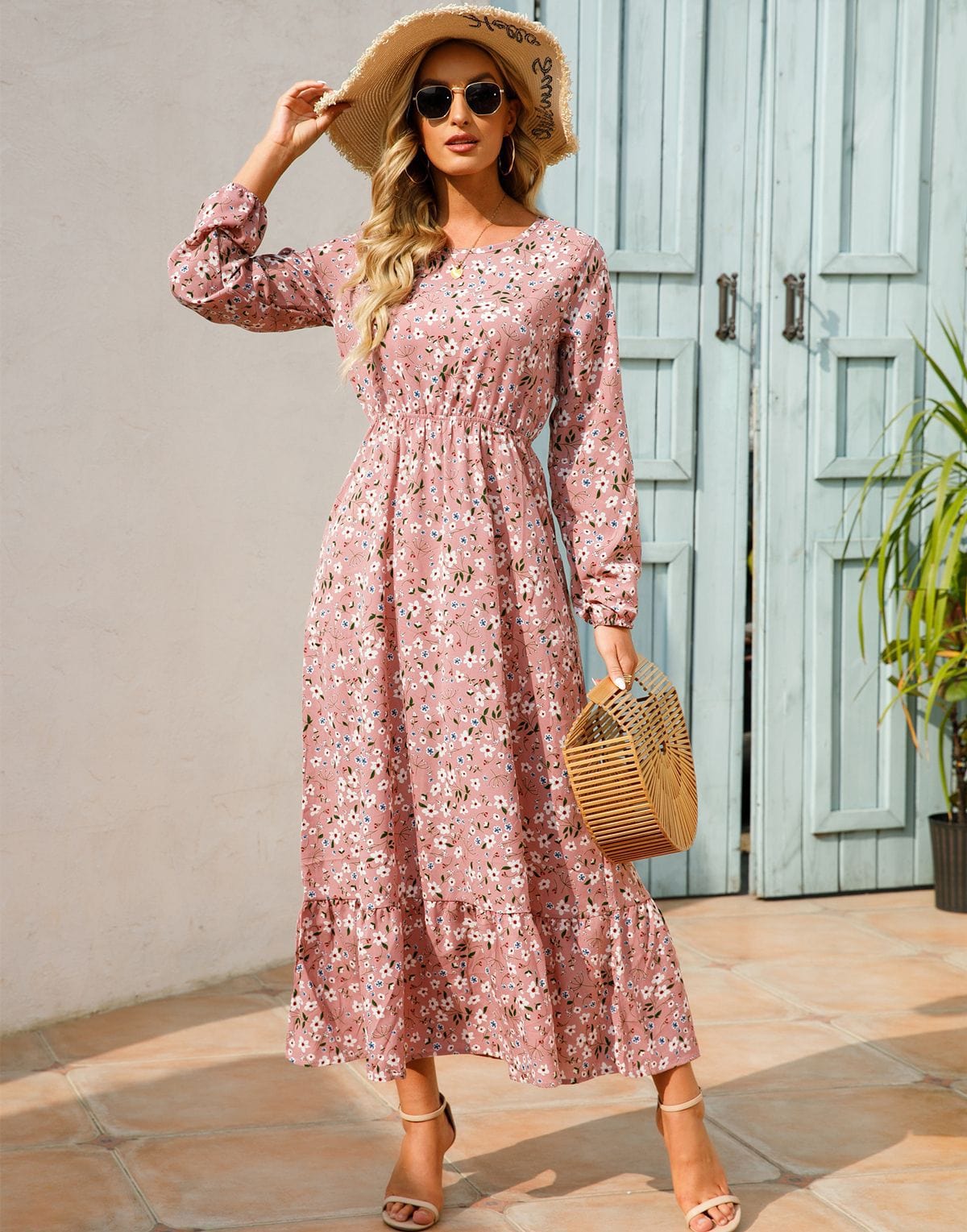 Floral Maxi Dress Long Sleeve Holiday