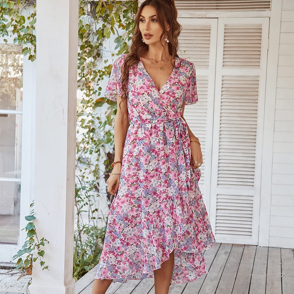 Boho Floral Midi Dress Summer
