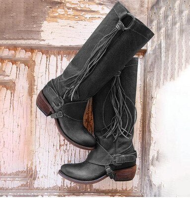 Tall Boots Vegan Leather Side Zip Heel Classic Design