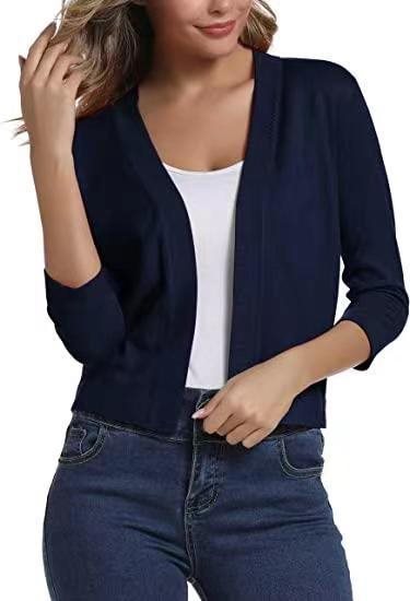 Open Front Cardigan Three Quarter Sleeve Draped Layering