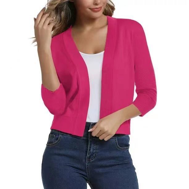 Open Front Cardigan Three Quarter Sleeve Draped Layering