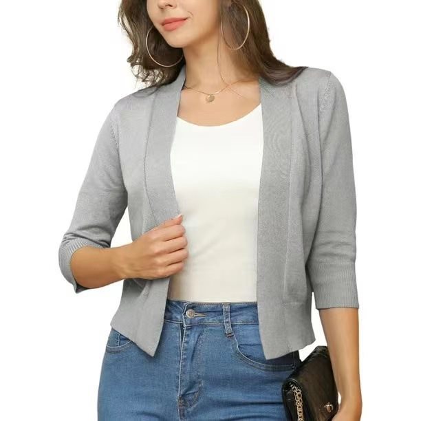 Open Front Cardigan Three Quarter Sleeve Draped Layering