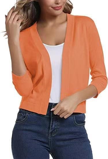Open Front Cardigan Three Quarter Sleeve Draped Layering