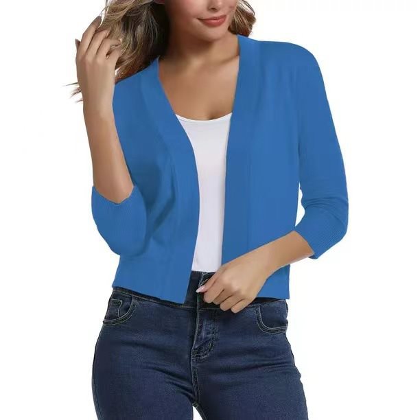Open Front Cardigan Three Quarter Sleeve Draped Layering
