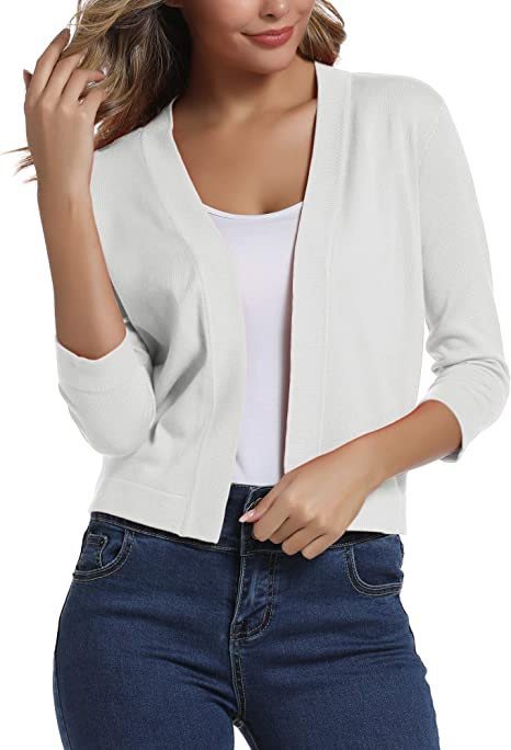 Open Front Cardigan Three Quarter Sleeve Draped Layering