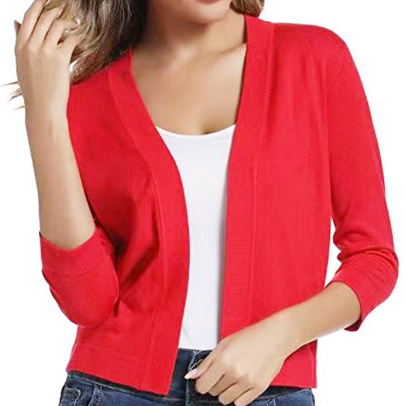 Open Front Cardigan Three Quarter Sleeve Draped Layering